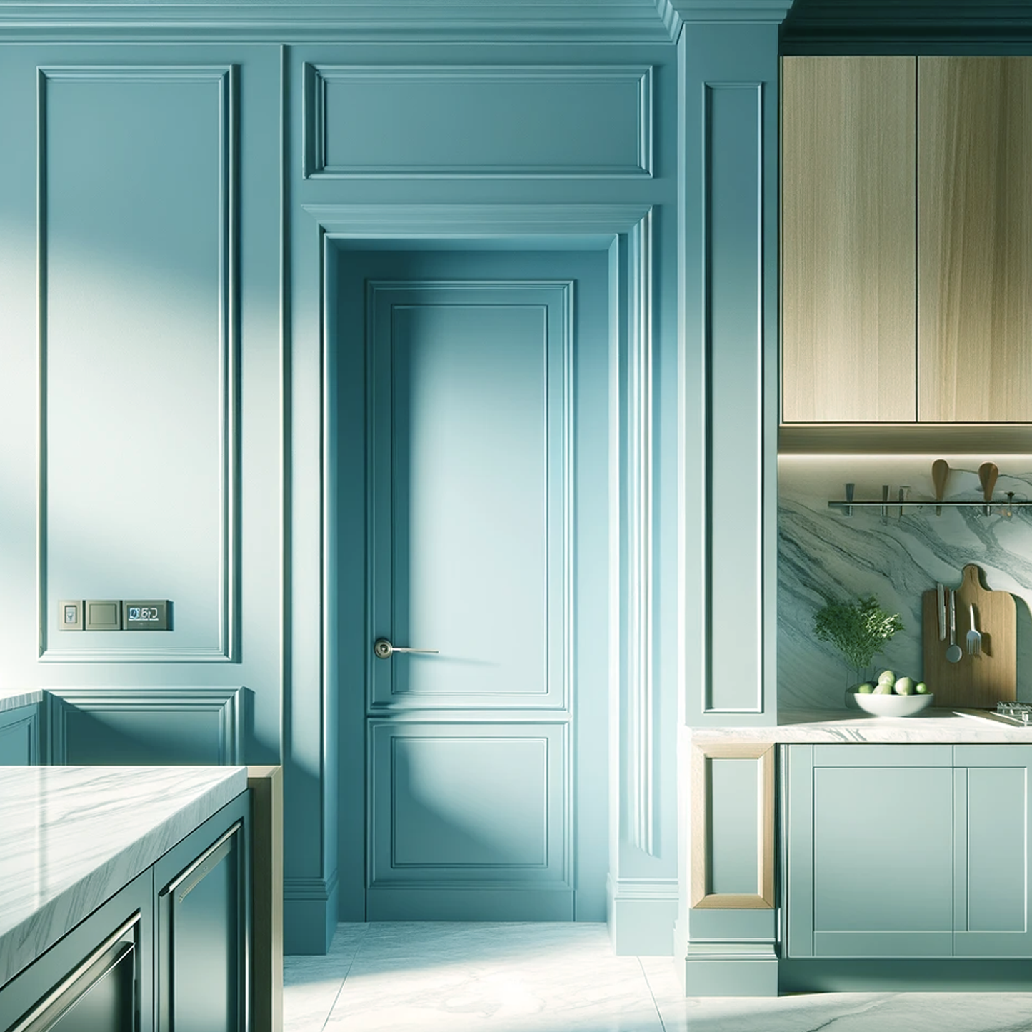 arctic blue painted kitchen