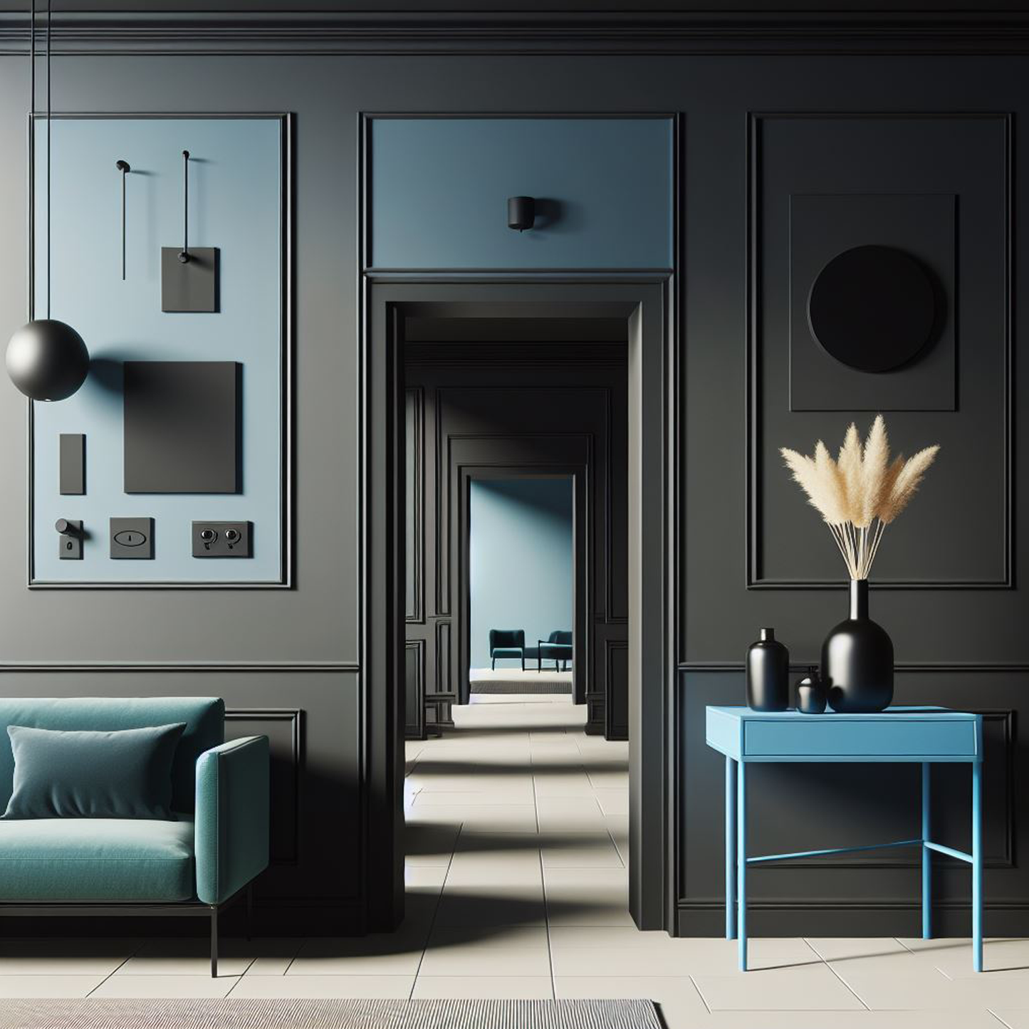 black painted hallway