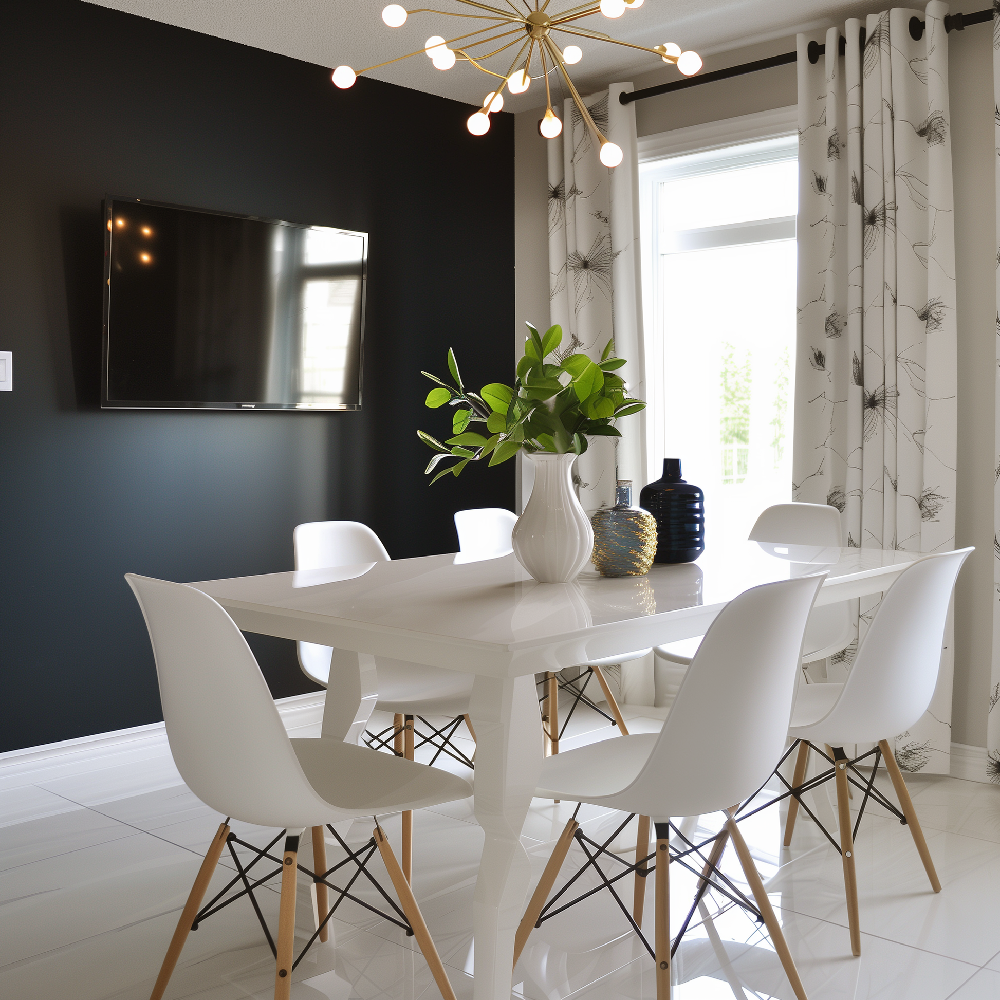 black iron painted dinning room