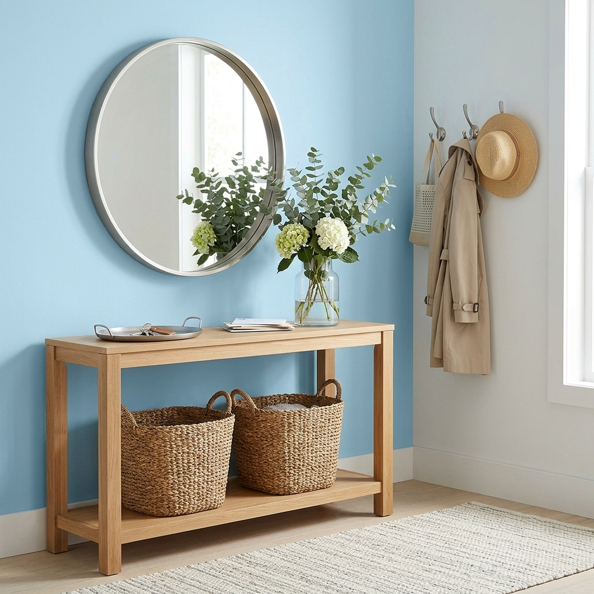 blue hydrangea painted entryway