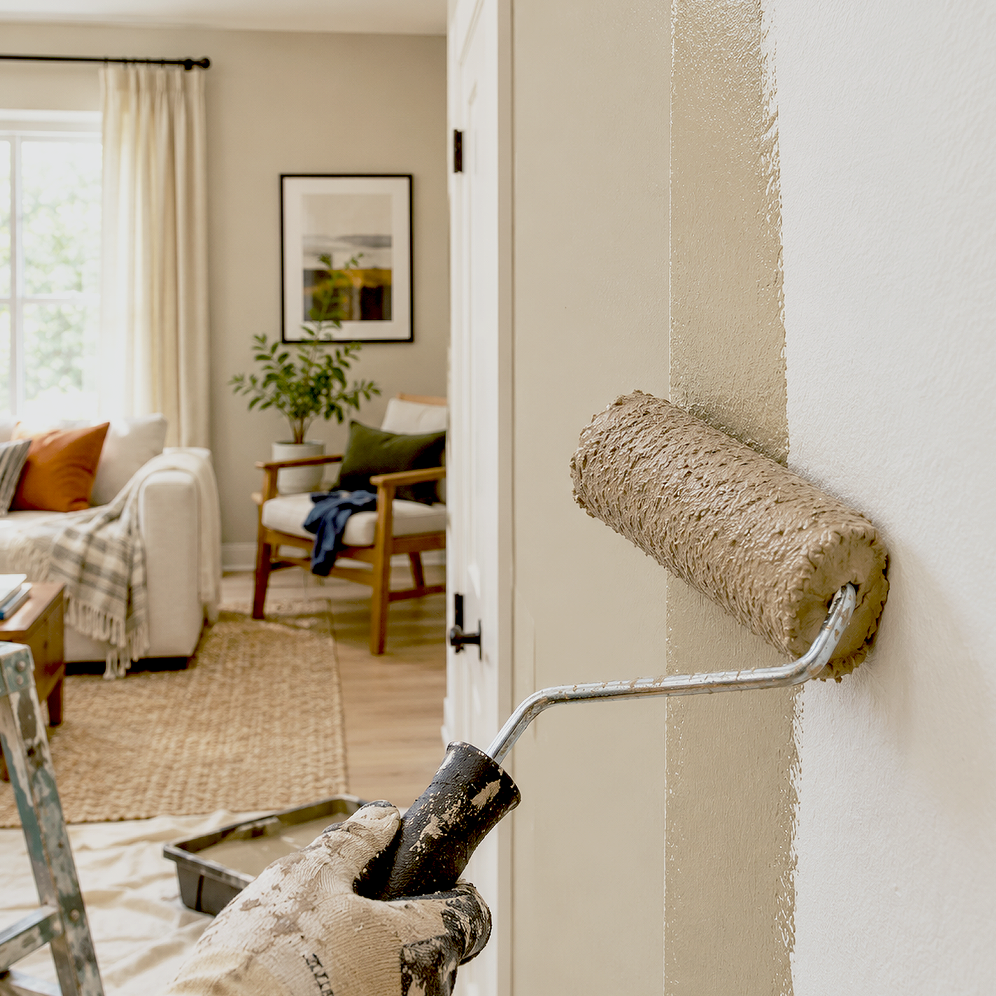 brick house tan paint brush