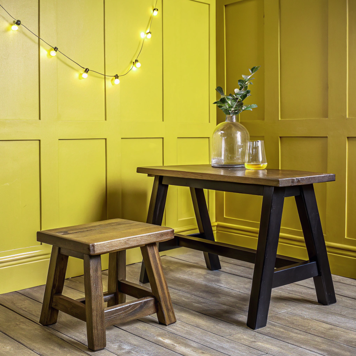 chartreuse painted work bench
