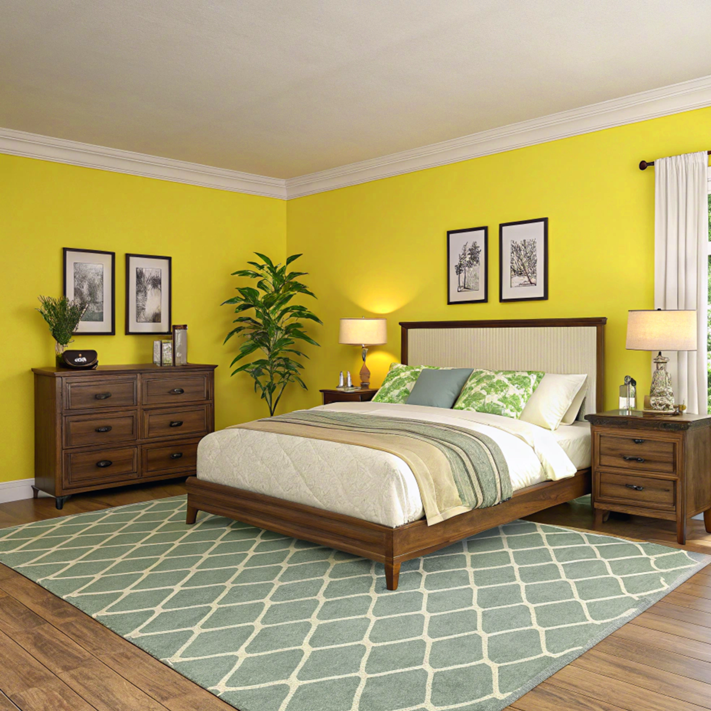 citron painted bedroom