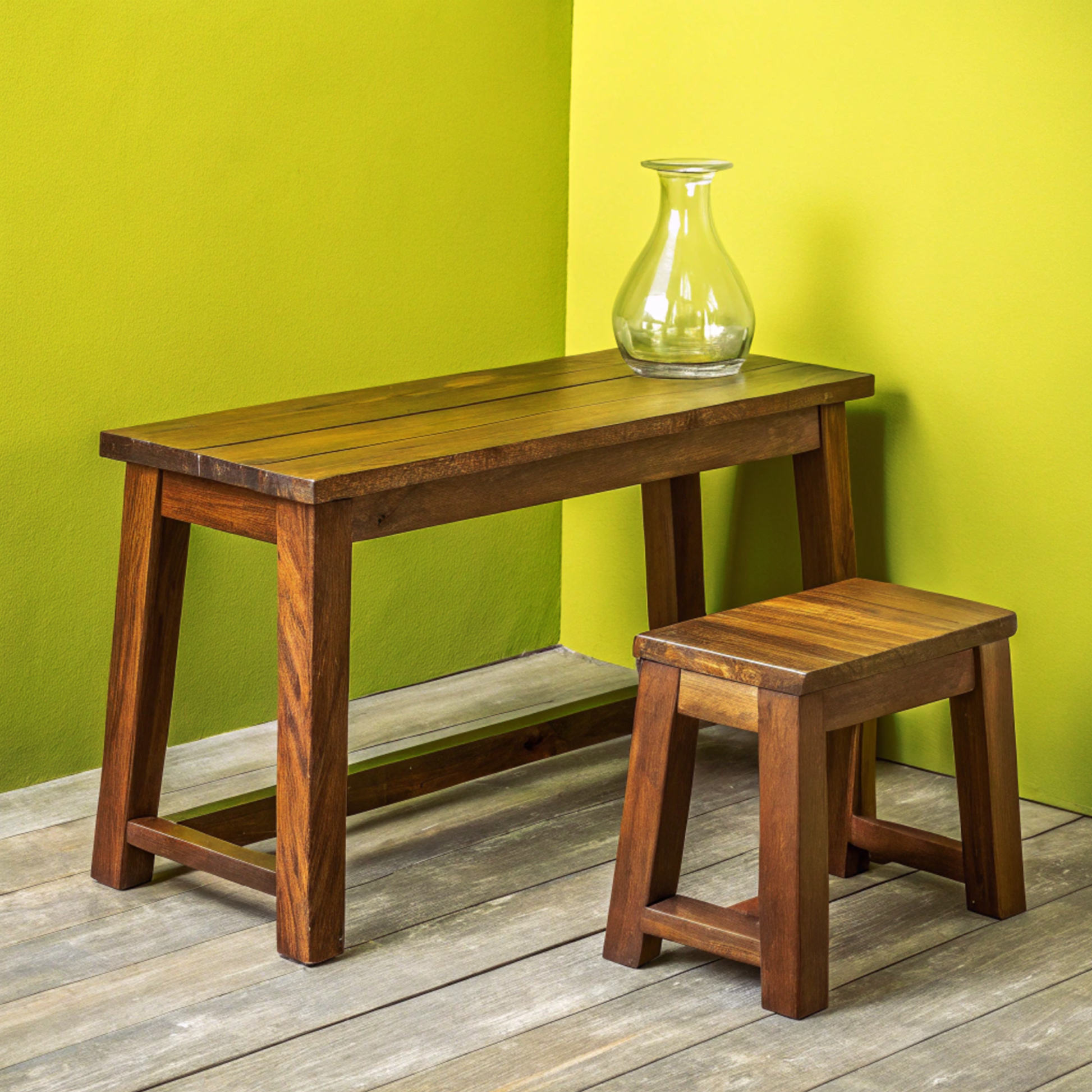 eccentric lime painted bench area