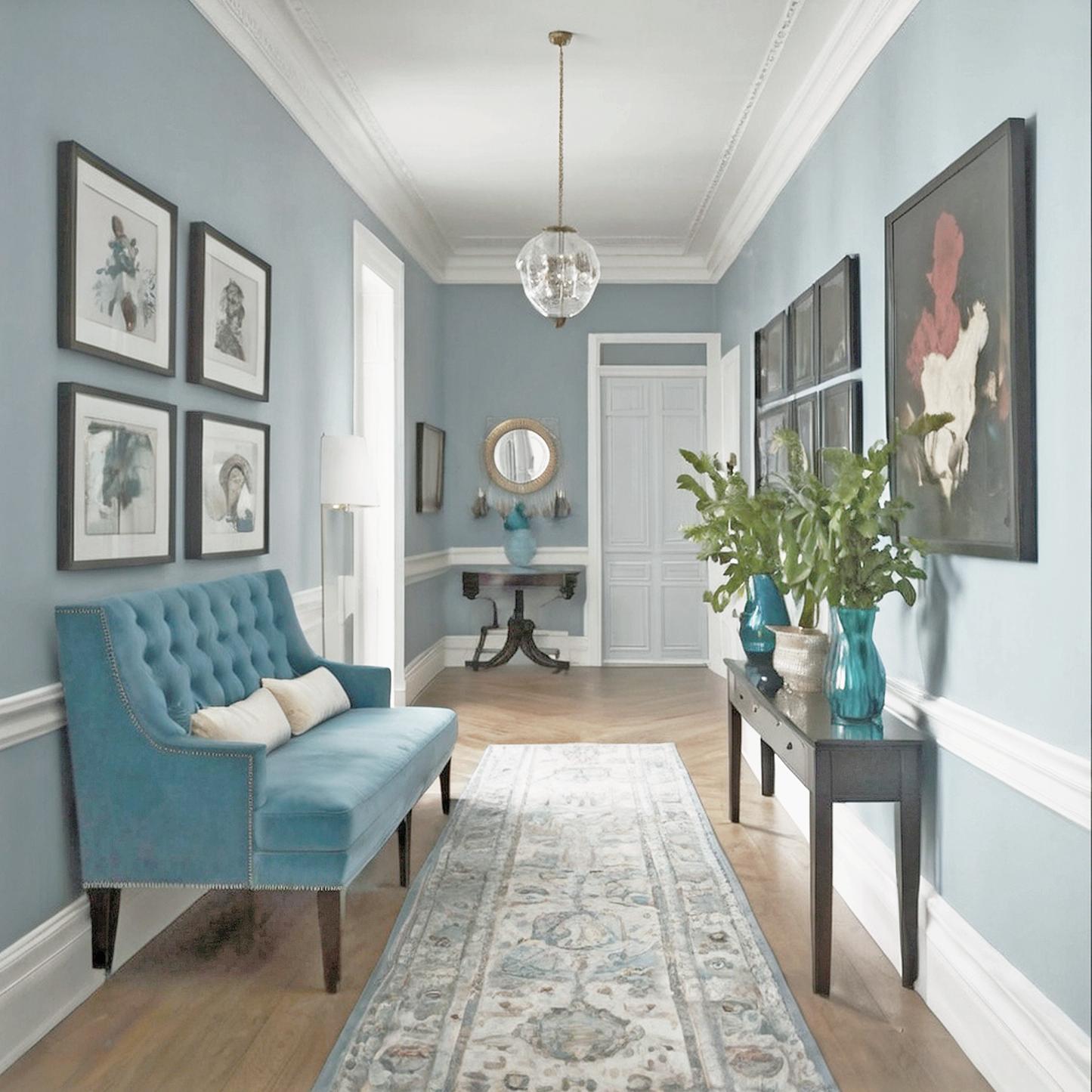 gray cloud painted hallway