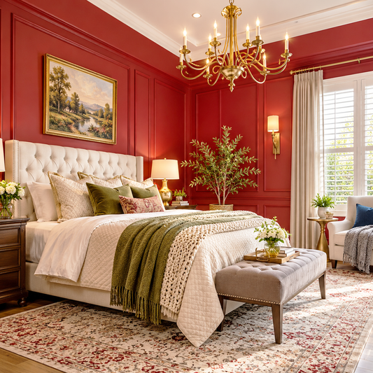 heritage red painted bedroom