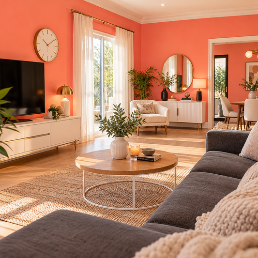 jeweled peach painted living room