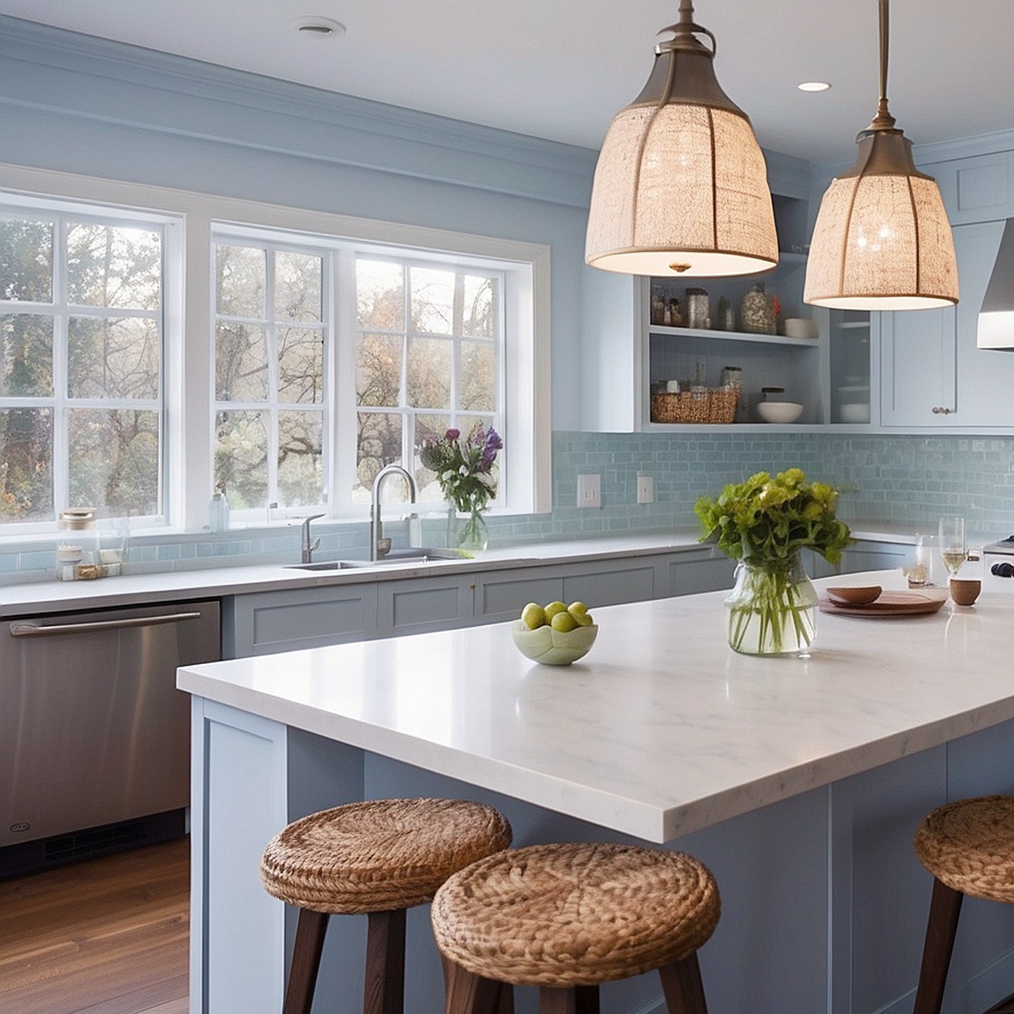 lavender blue painted kitchen