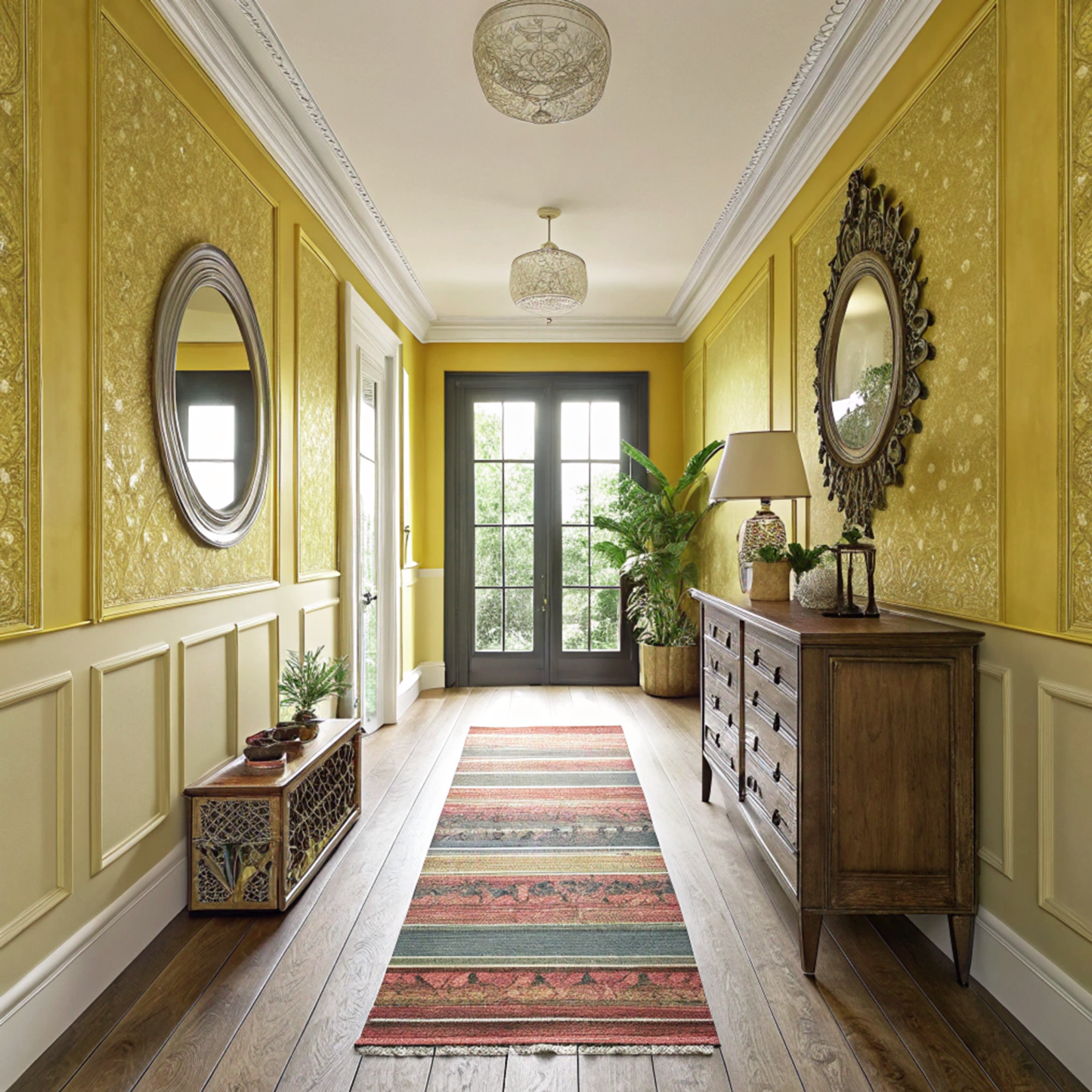 lichen green painted hallway