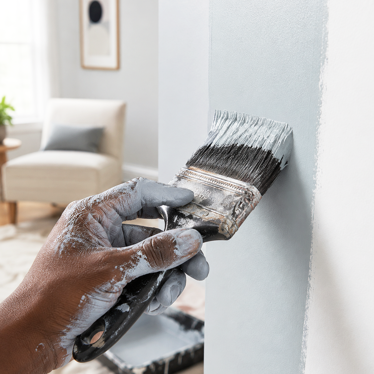 metallic silver paint brush