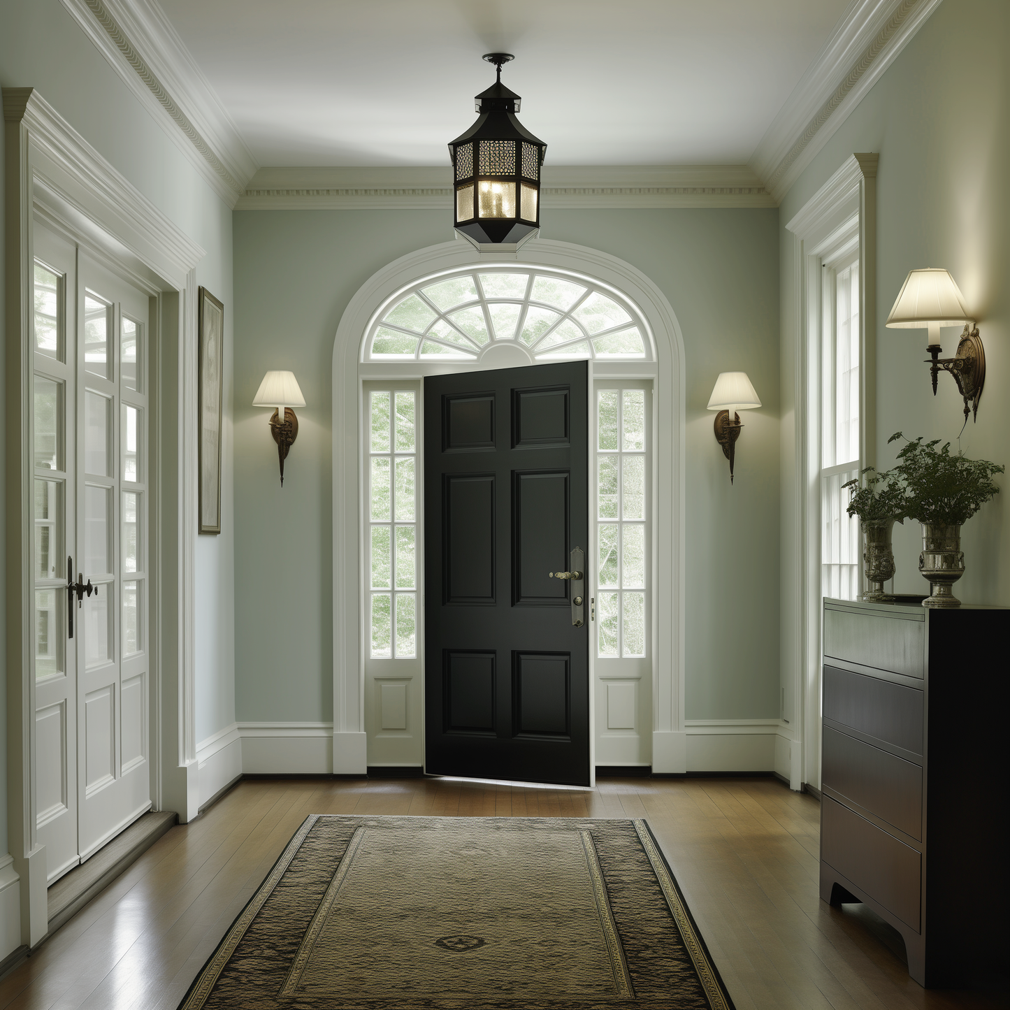 misted green painted hallway