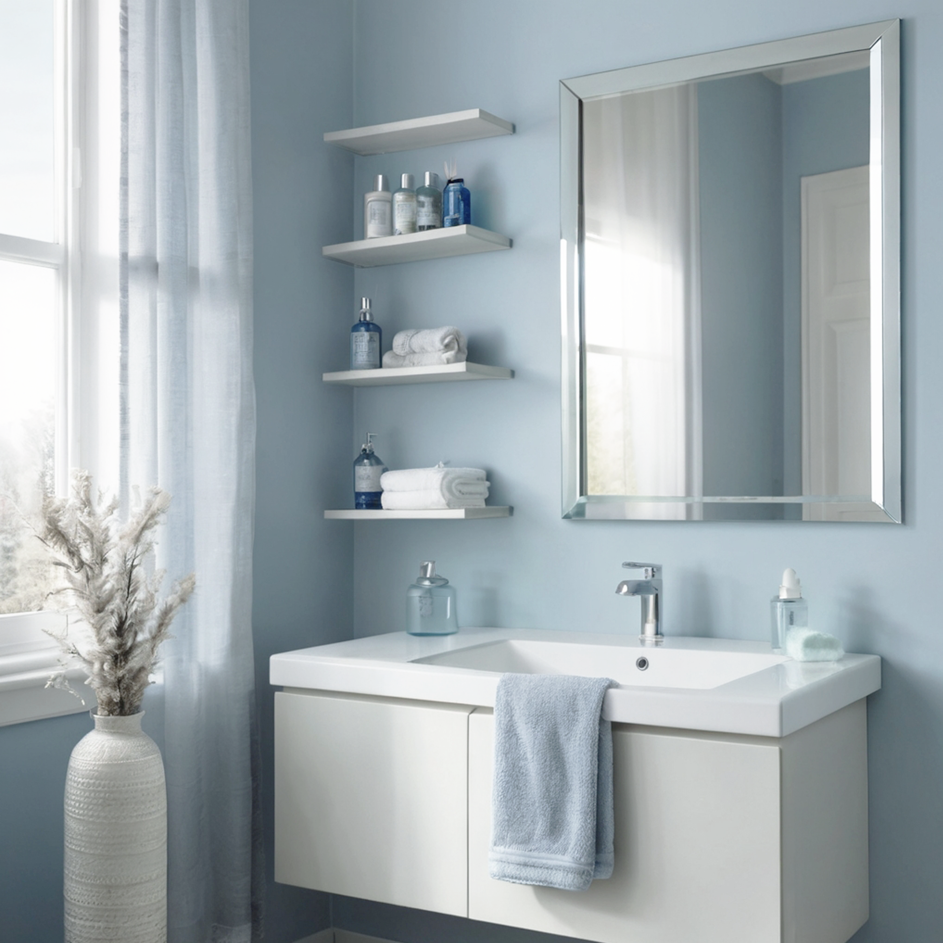misty blue painted bathroom