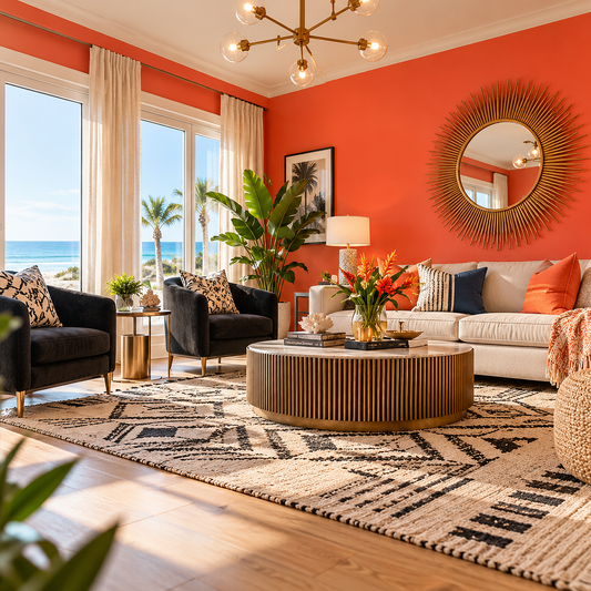 outrageous orange painted living room