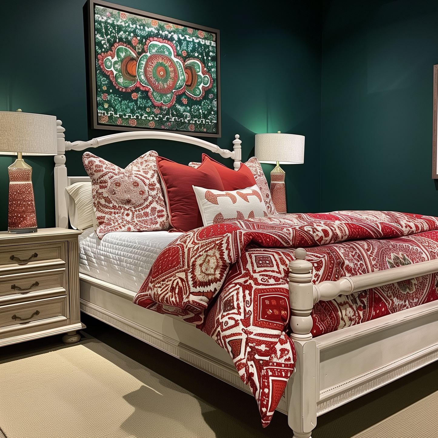 pine green painted bedroom