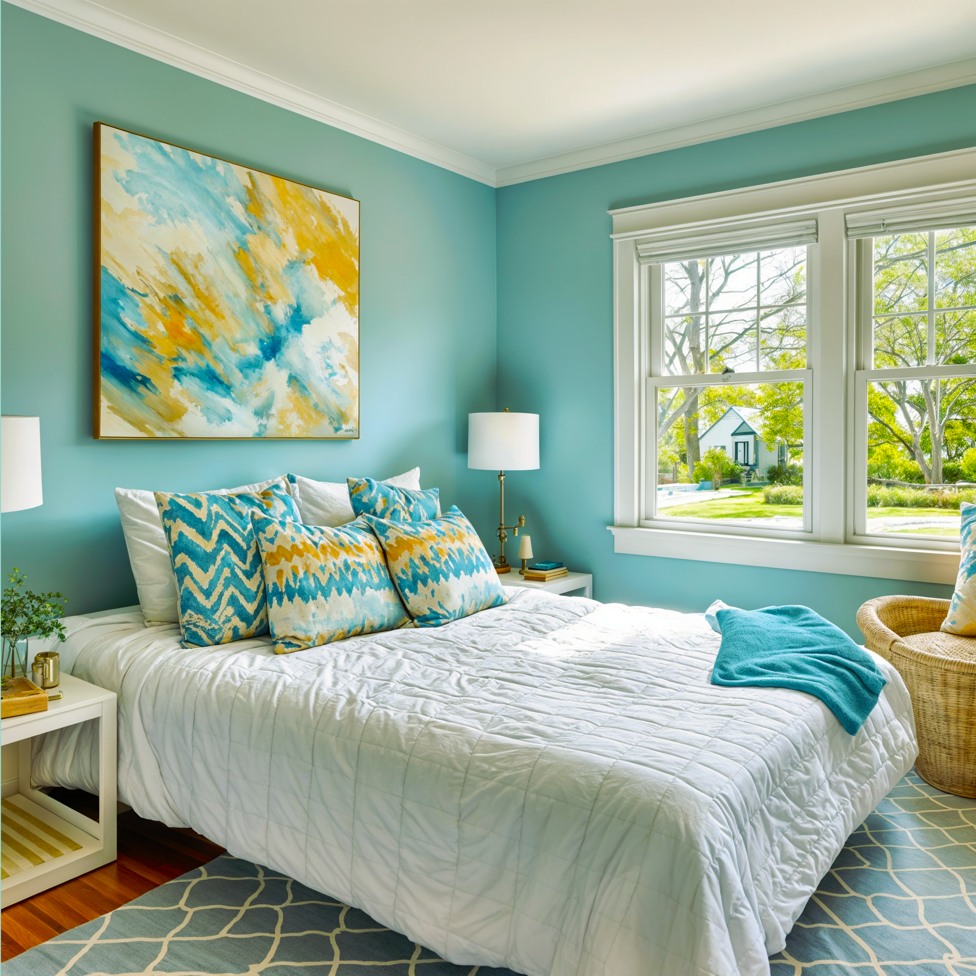 sea mist green painted bedroom