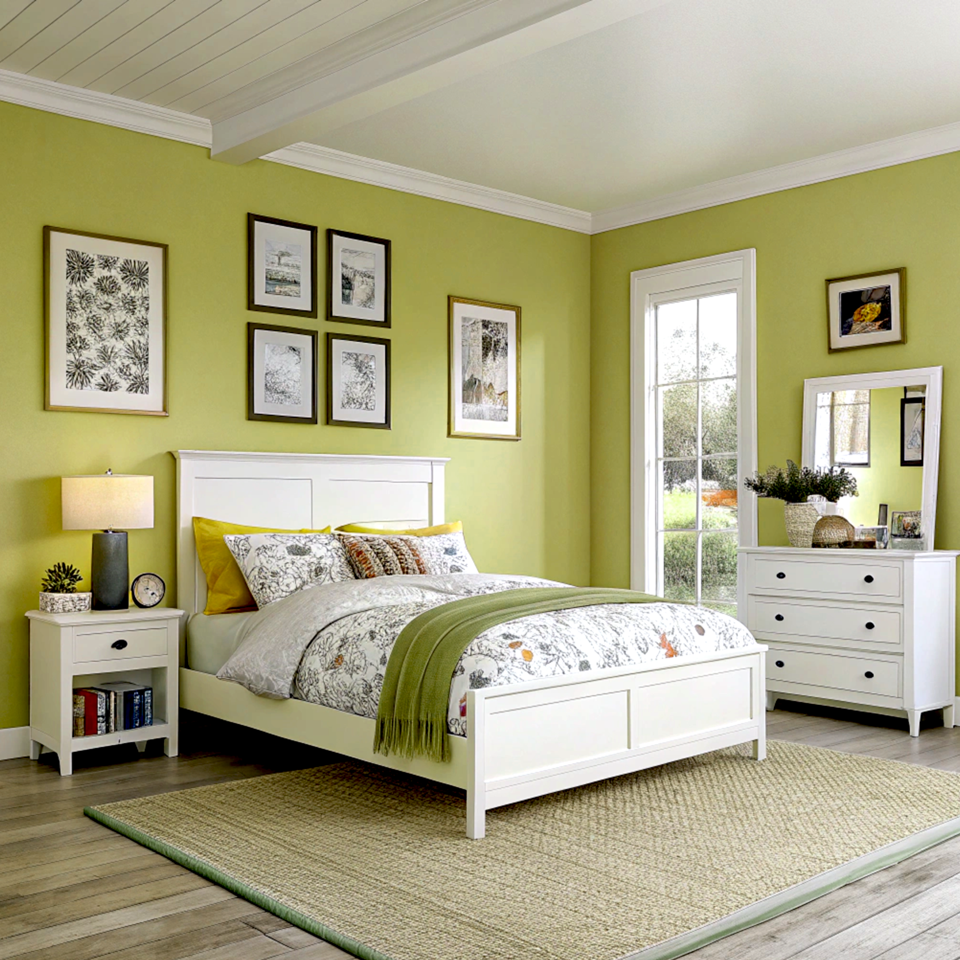split pea painted bedroom