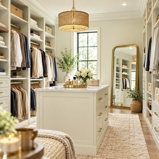 tapestry beige painted walkin closet