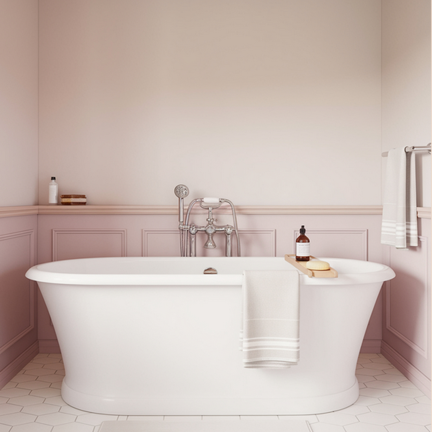tissue pink painted bathroom