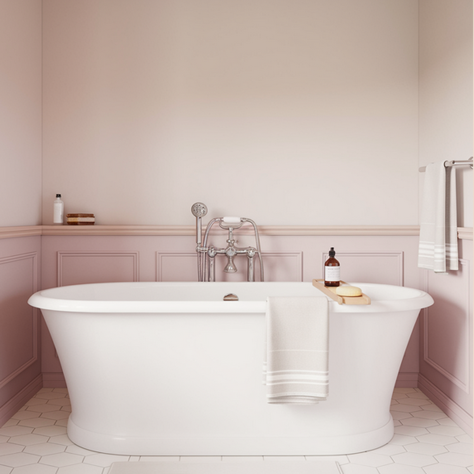 tissue pink painted bathroom