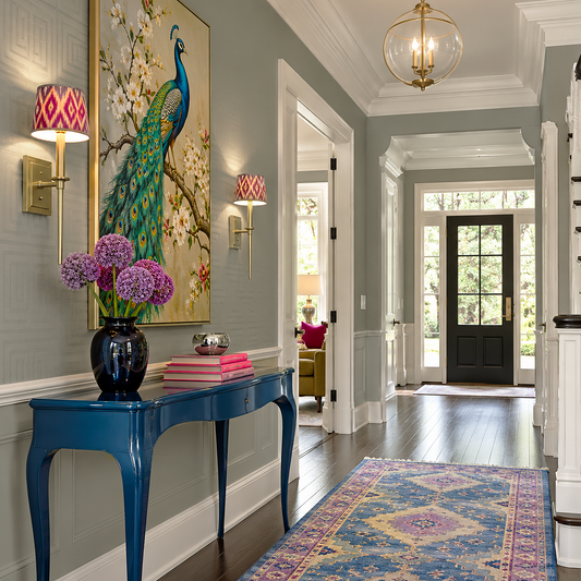 tweed coat painted hallway
