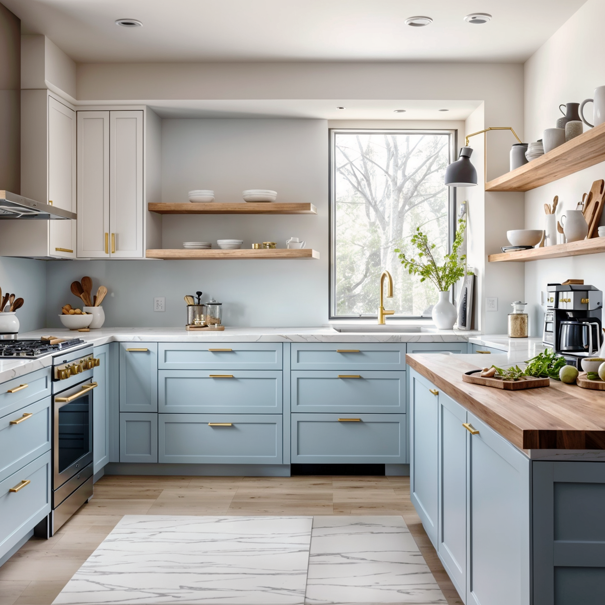white heron painted kitchen