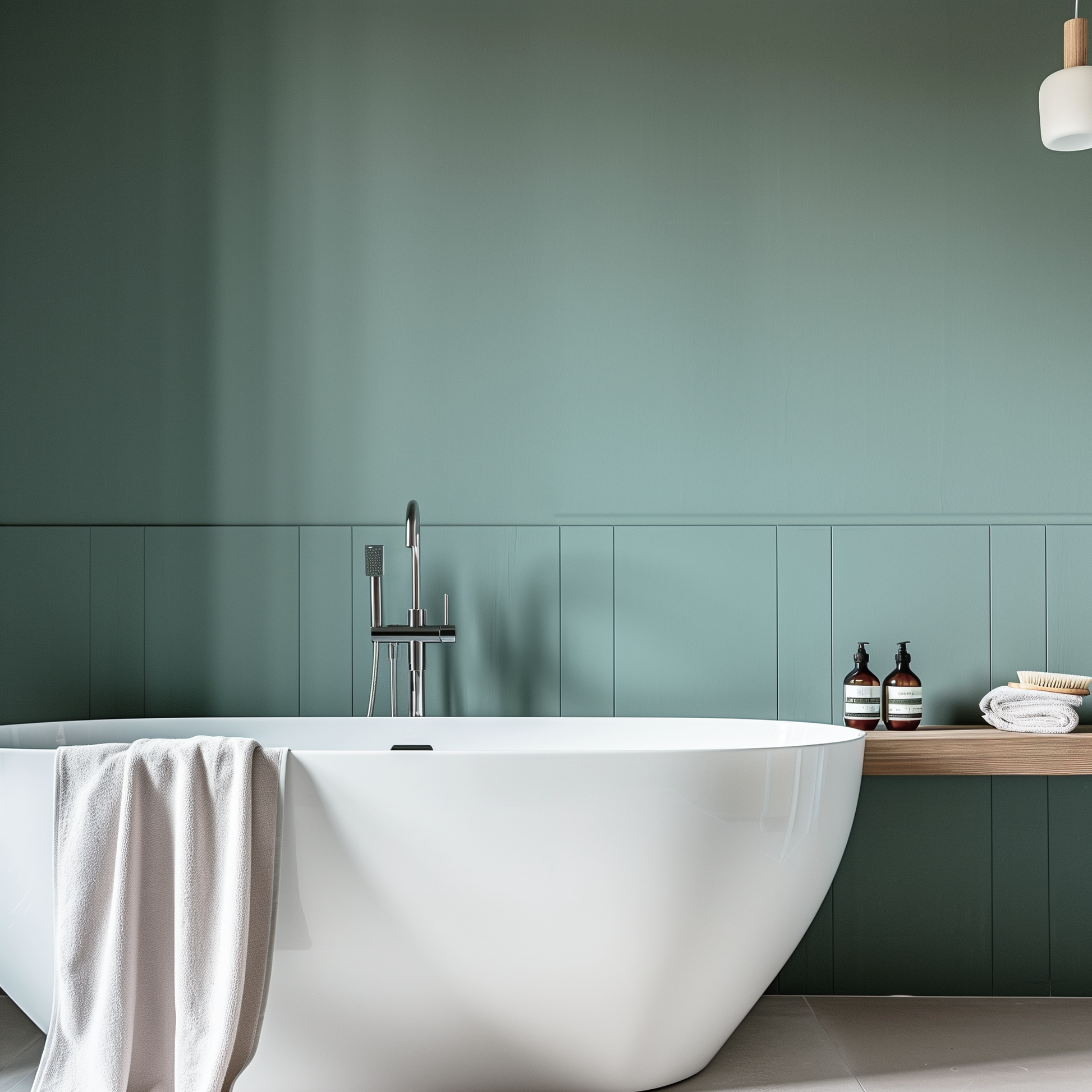 whyte blue painted bathroom