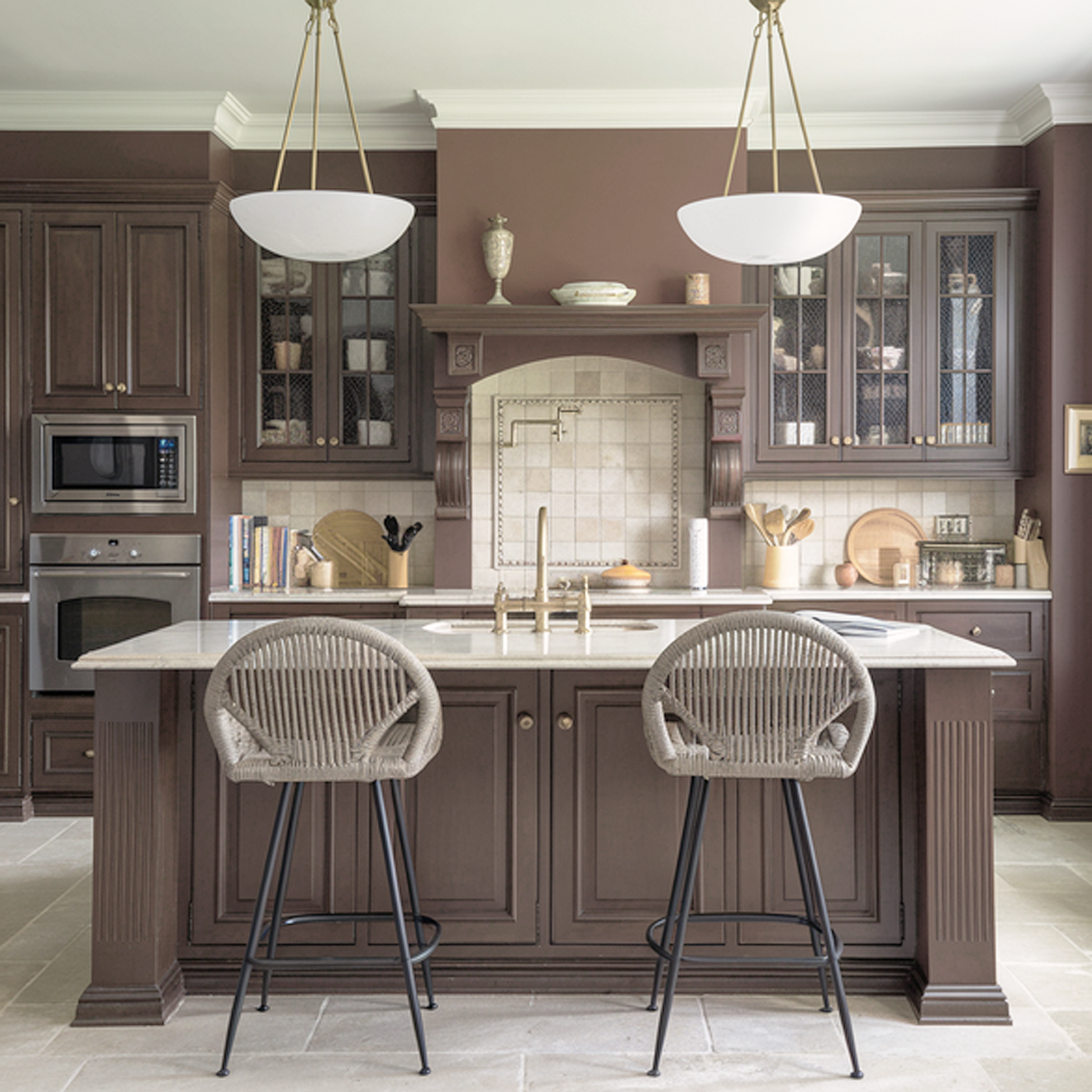 wood grain brown painted kitchen