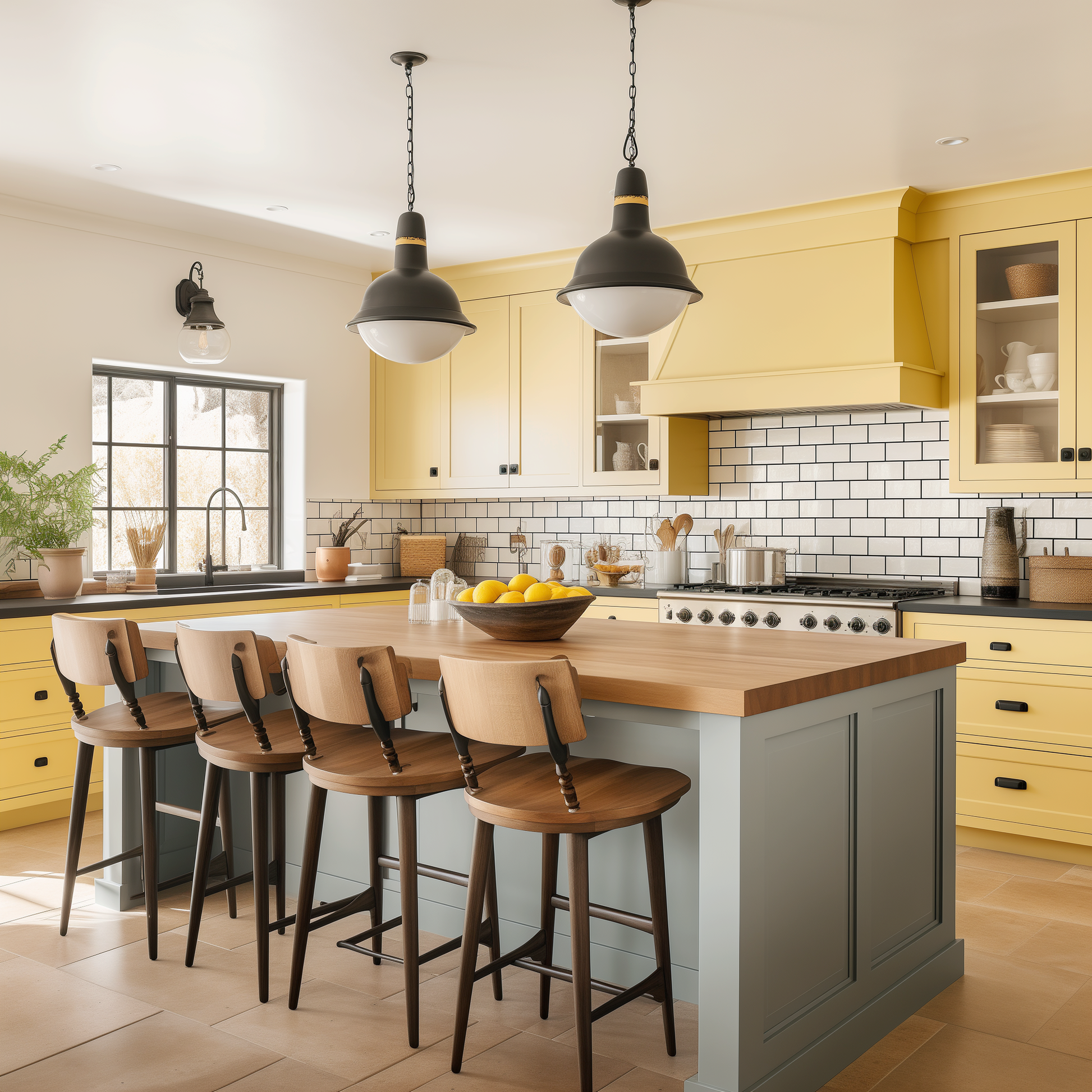 yellow lotus painted kitchen