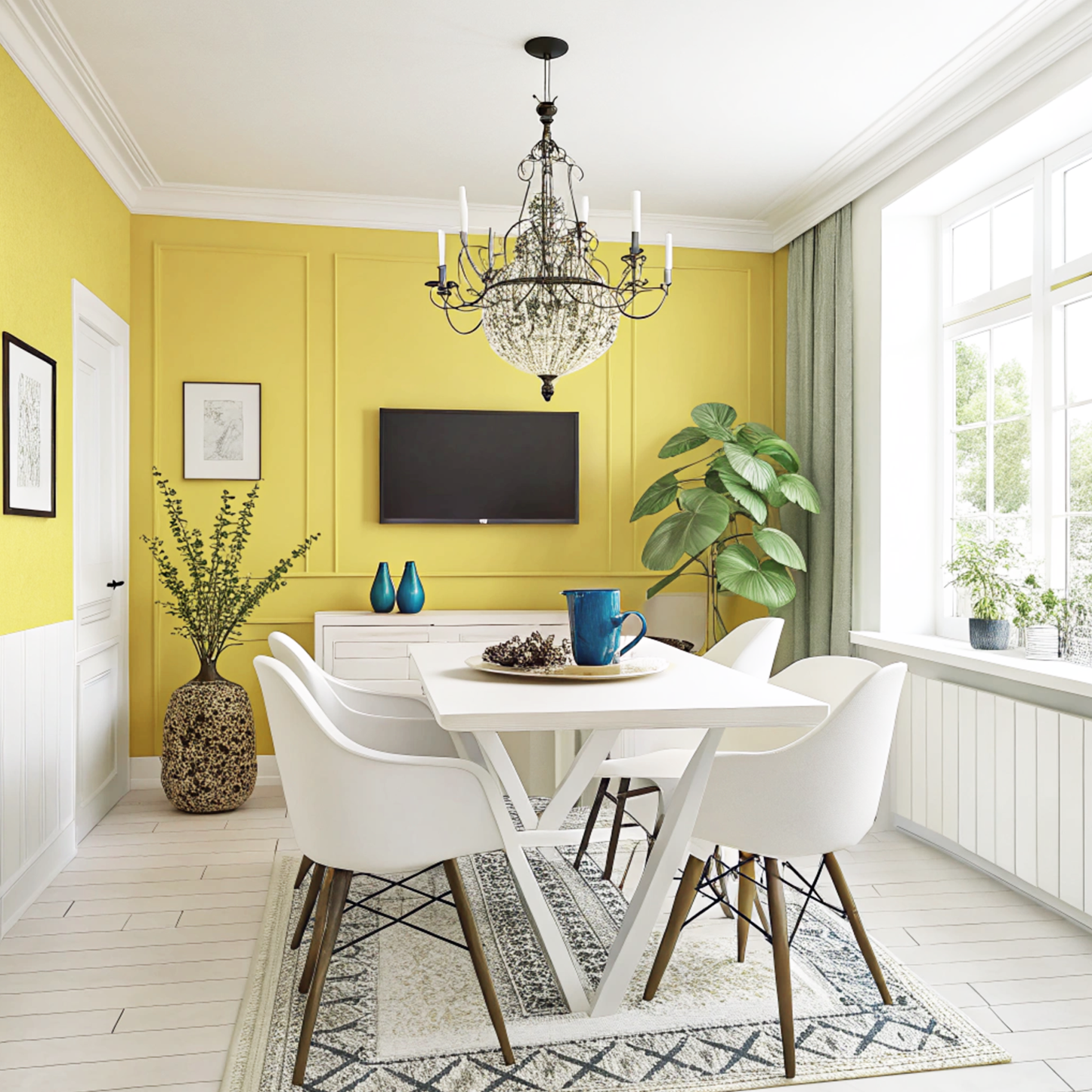 yellow tone painted dinner room