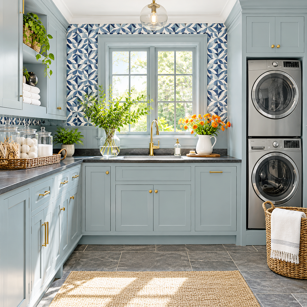 beneath the clouds painted laundry room