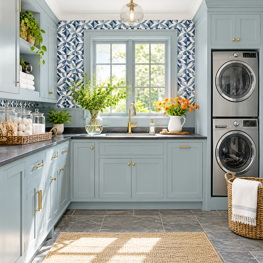 beneath the clouds painted laundry room