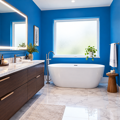 big country blue painted bathroom