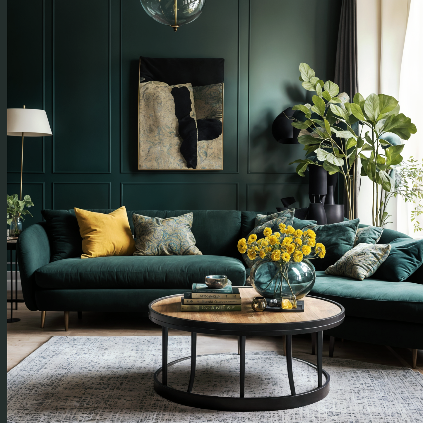 black forest green painted living room