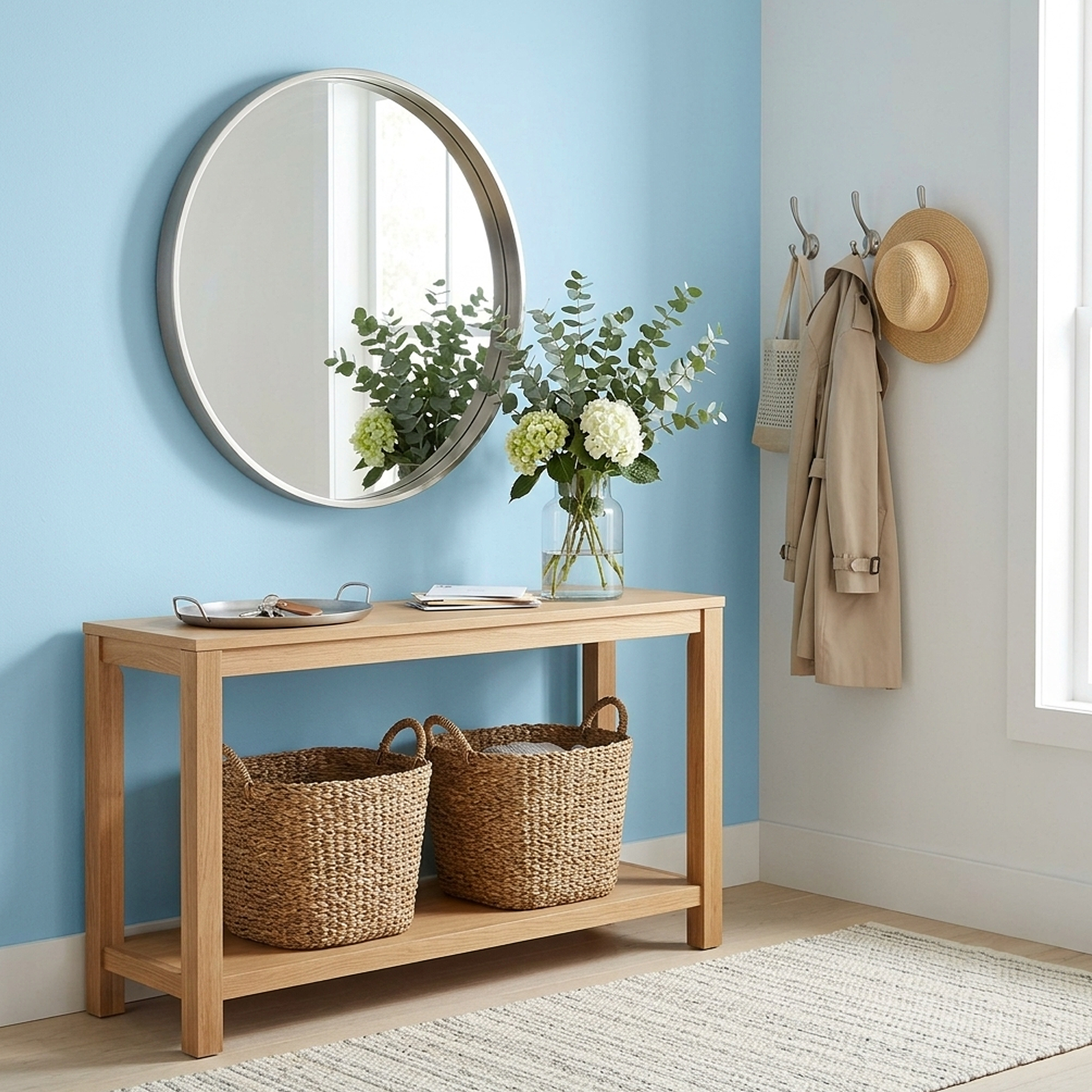 blue hydrangea painted entryway