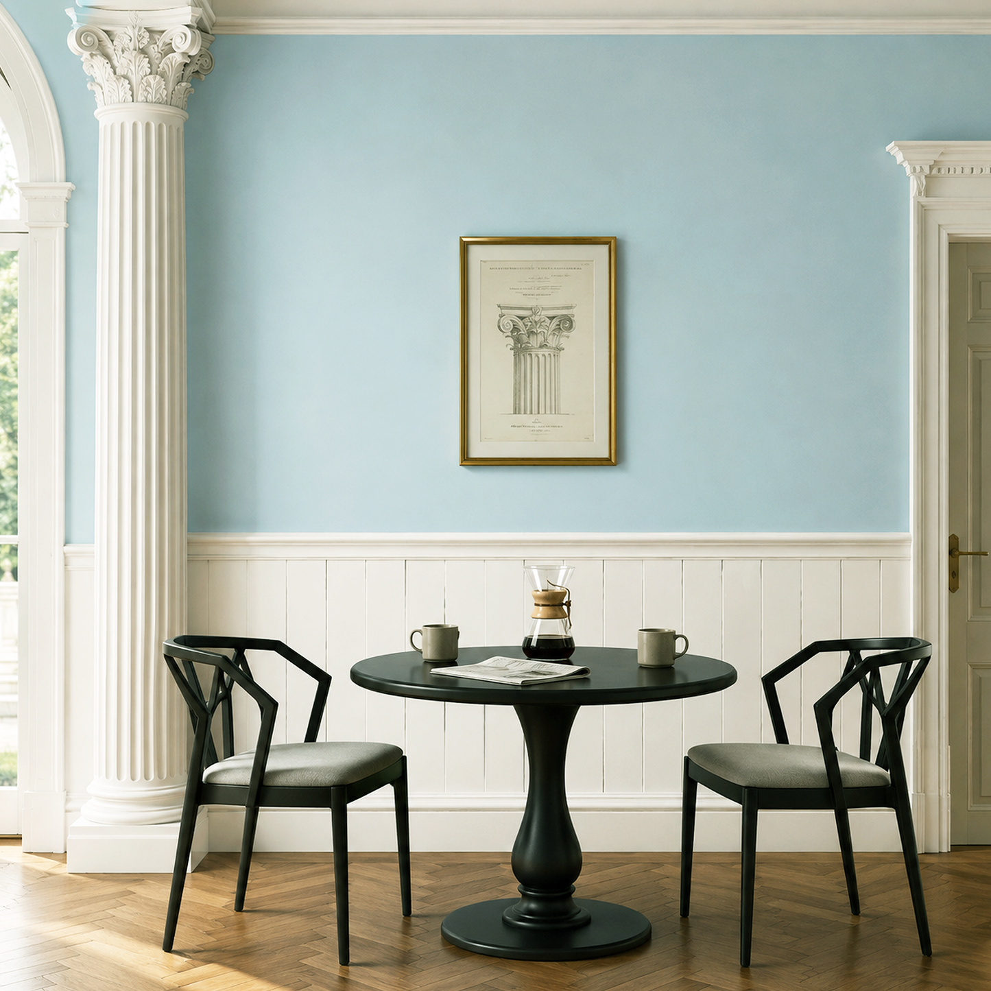 blue stream painted dining nook