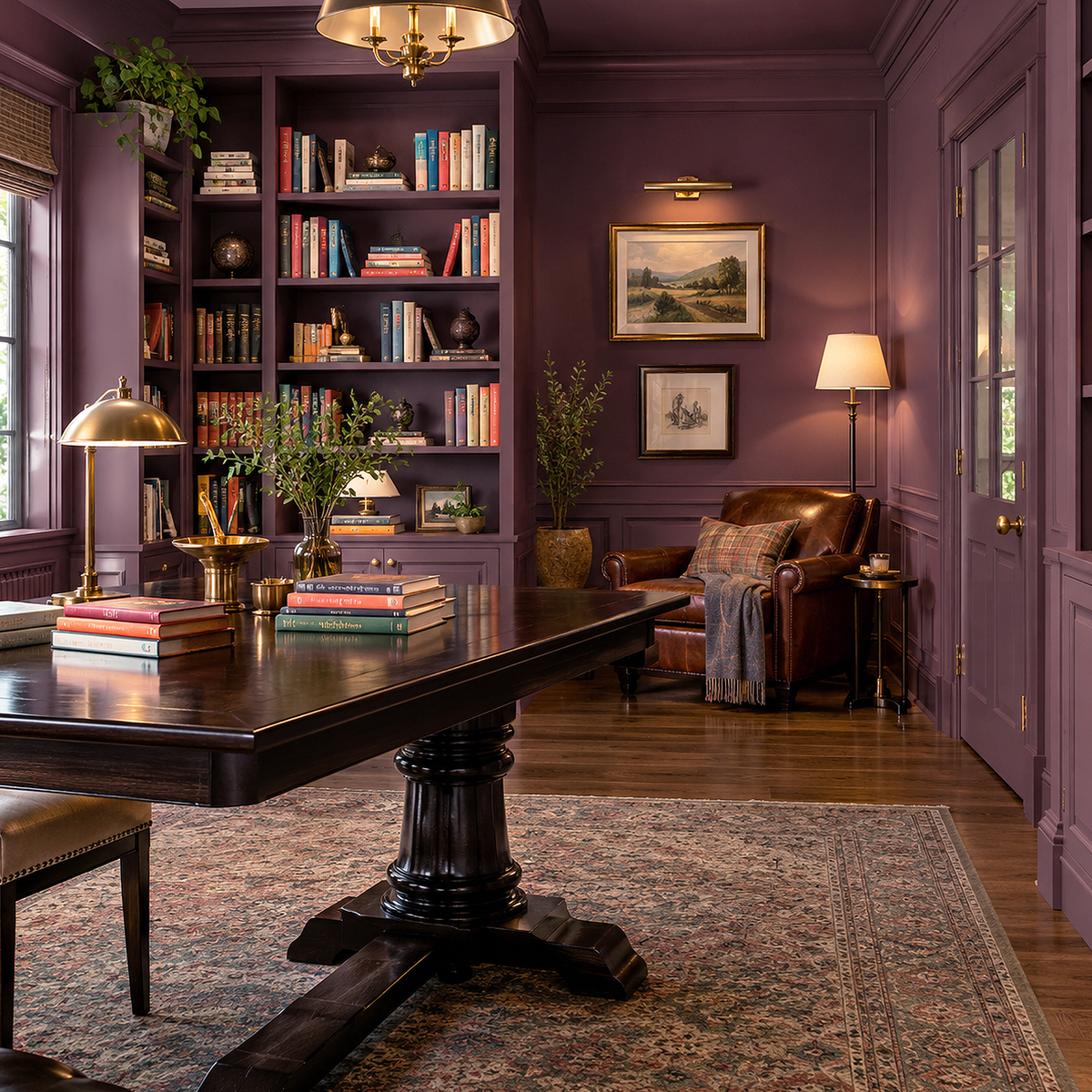 bordeaux red painted library