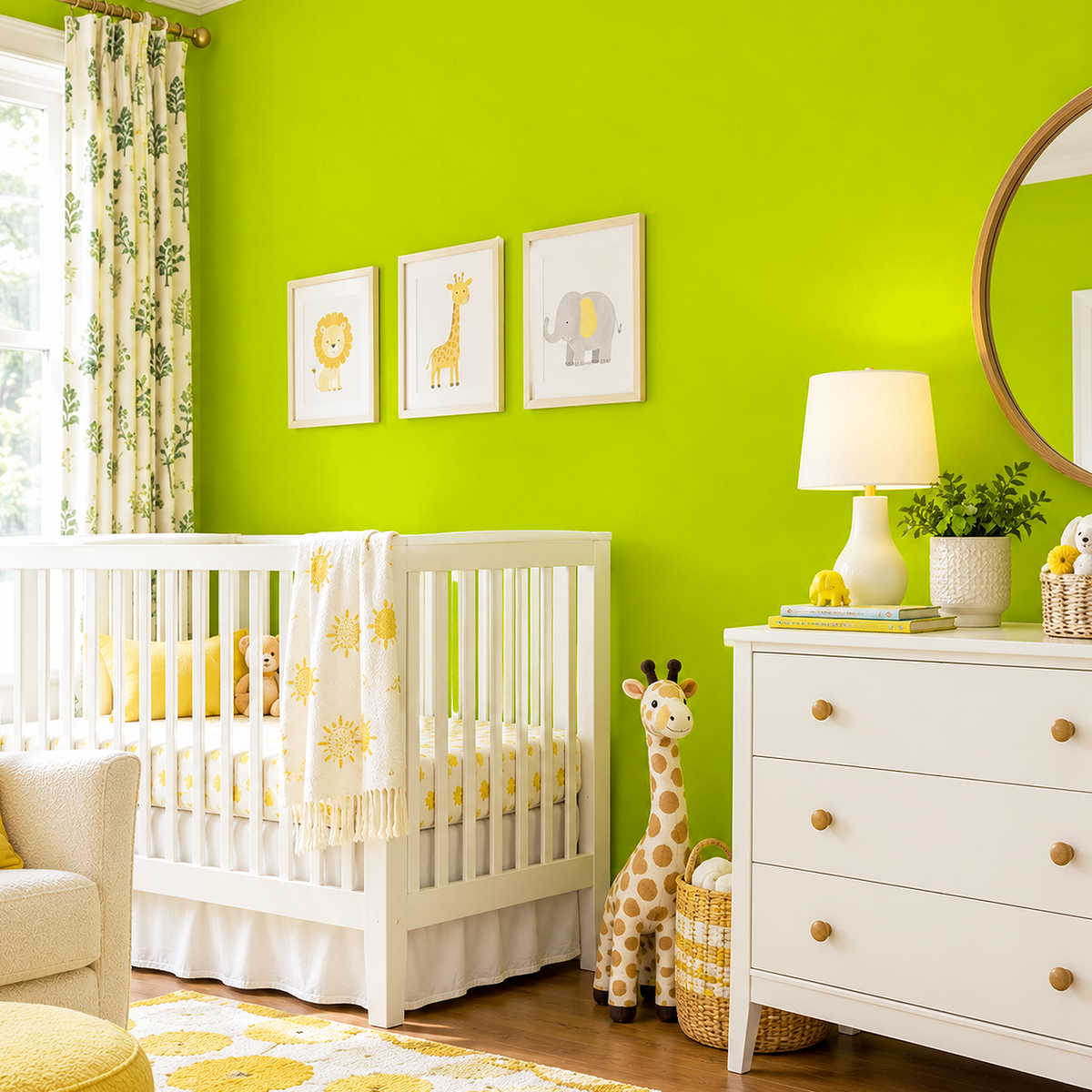 bright lime painted nursery