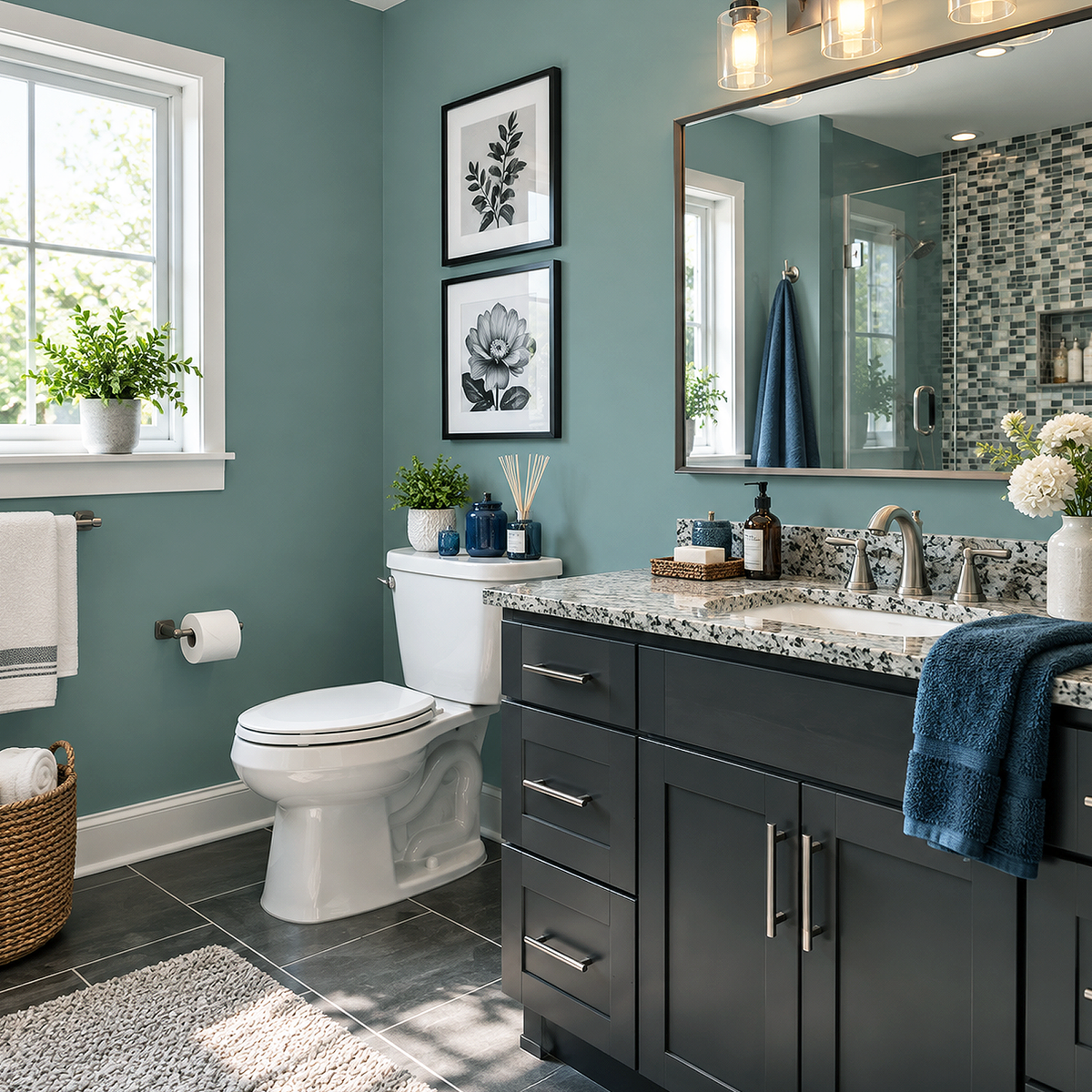 caribbean teal painted bathroom