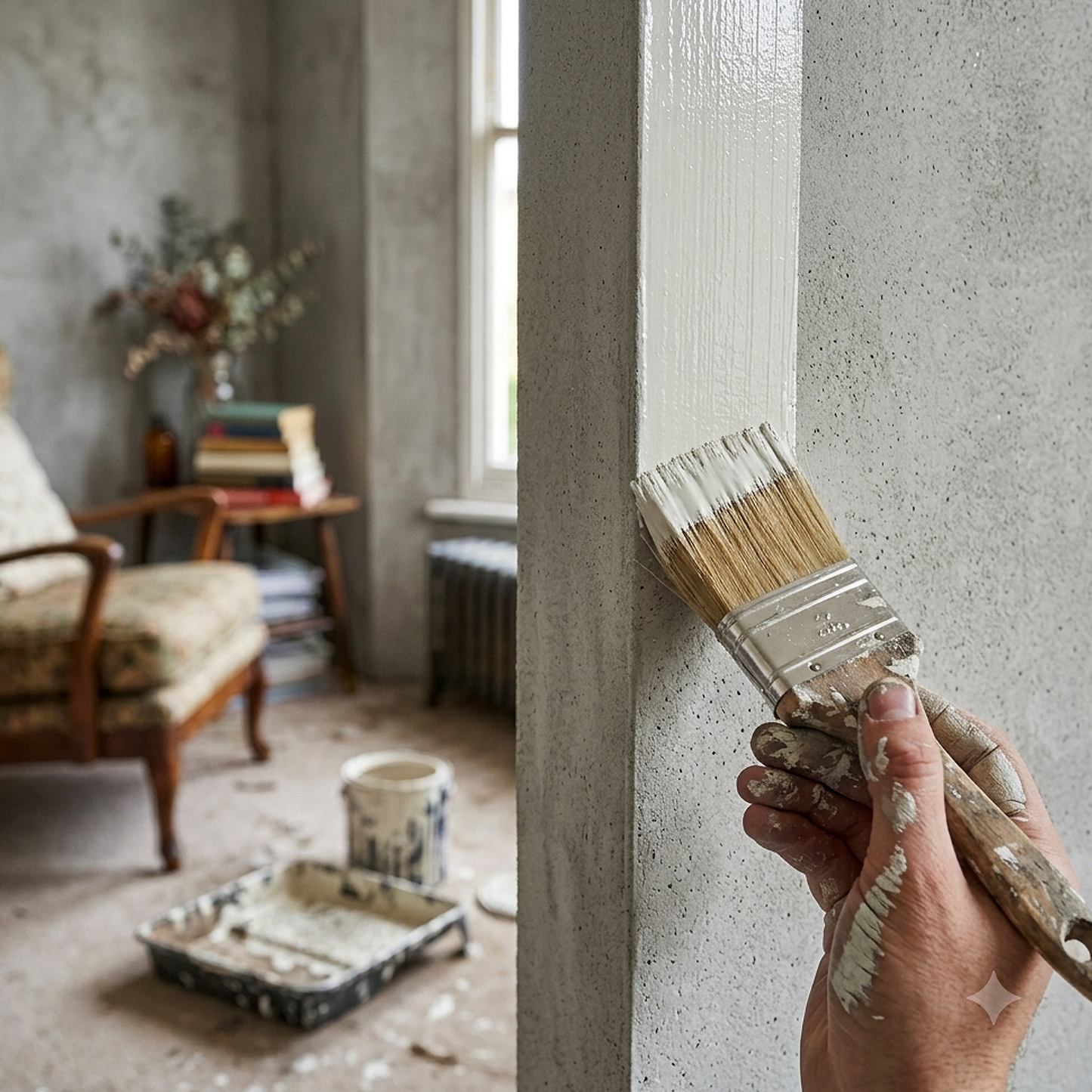 cement gray paint brush