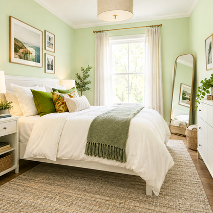 country green painted bedroom