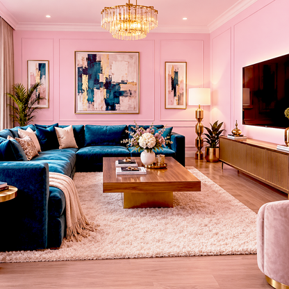 country pink painted living room