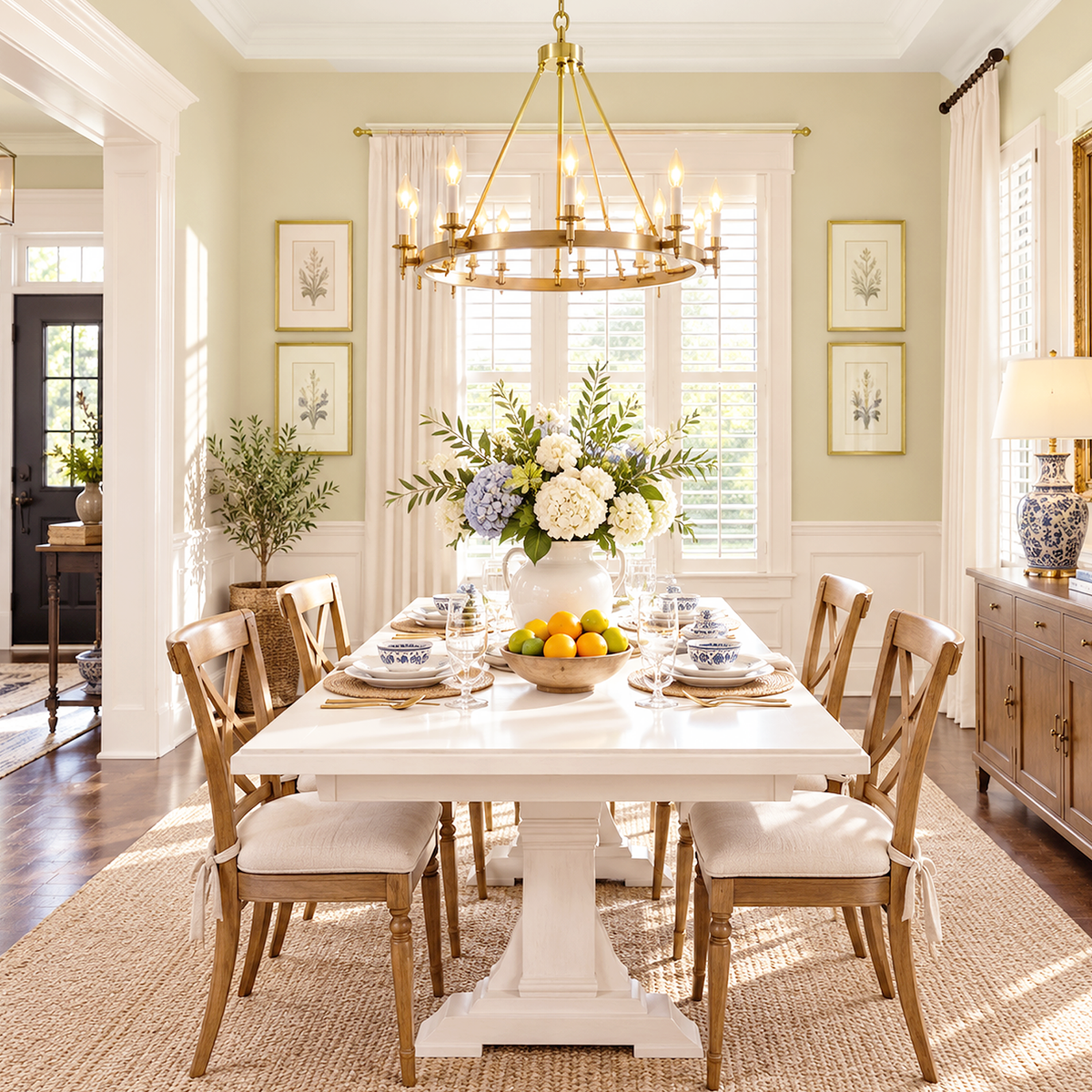 crisp khaki painted dining room