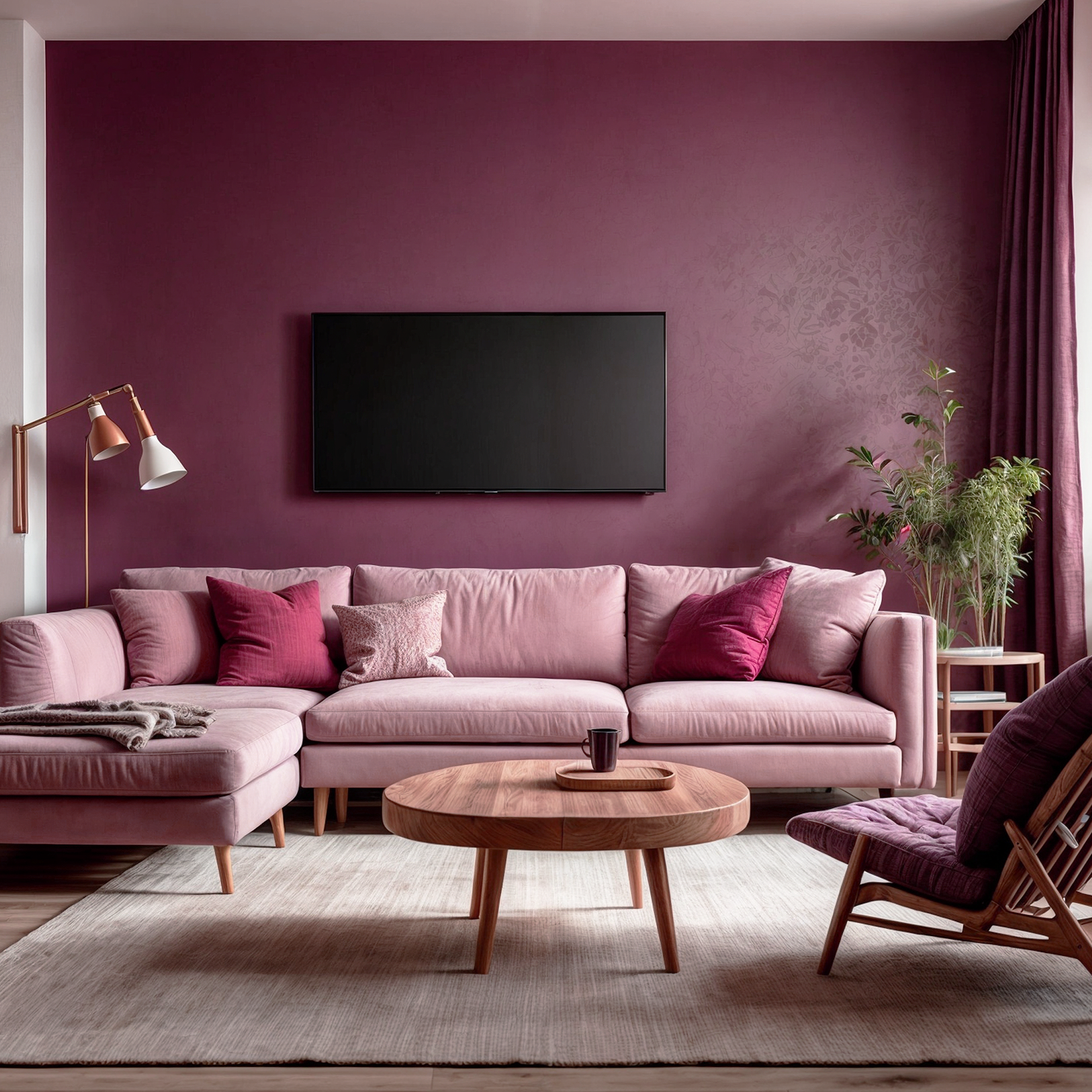 dark burgundy painted living room
