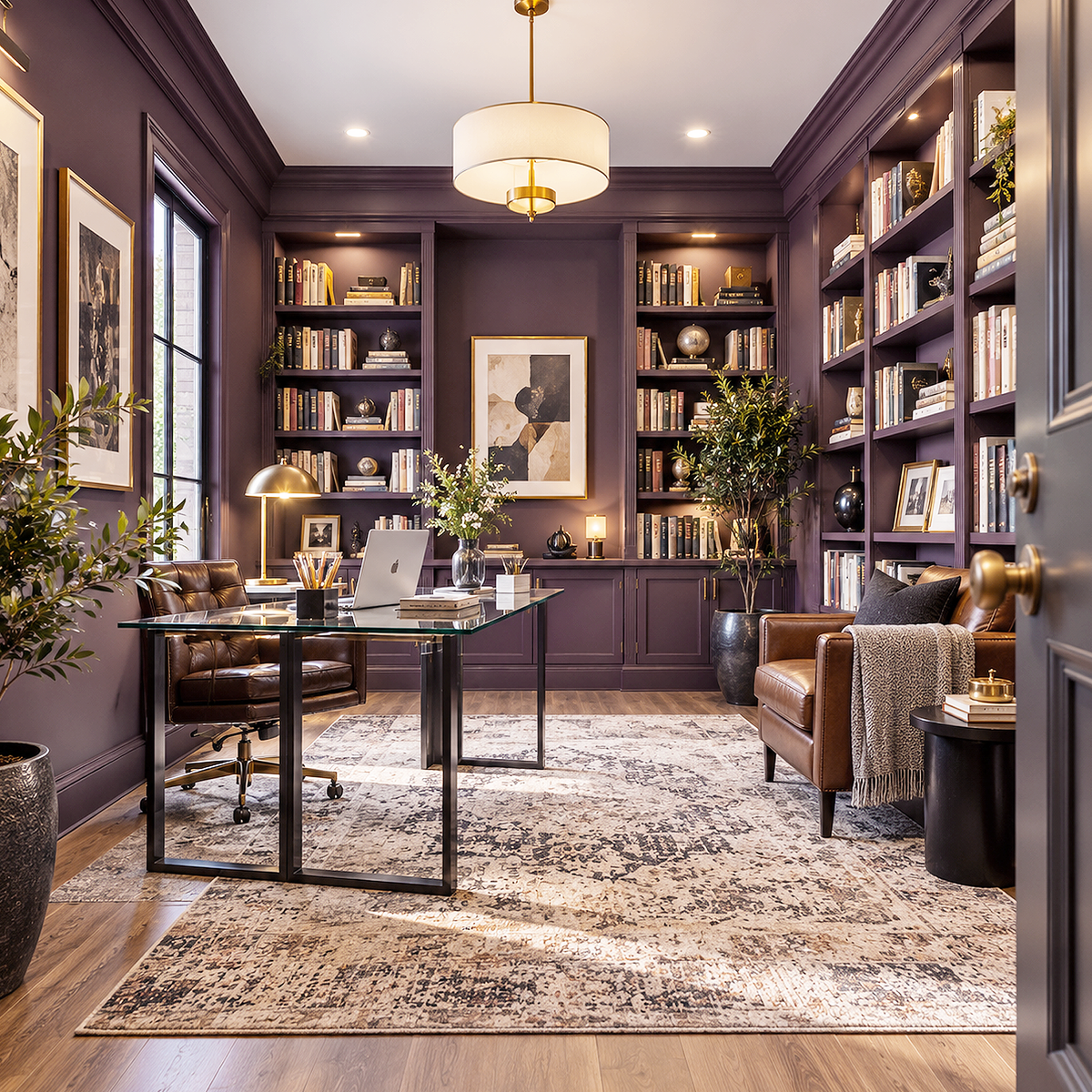 dark purple painted library