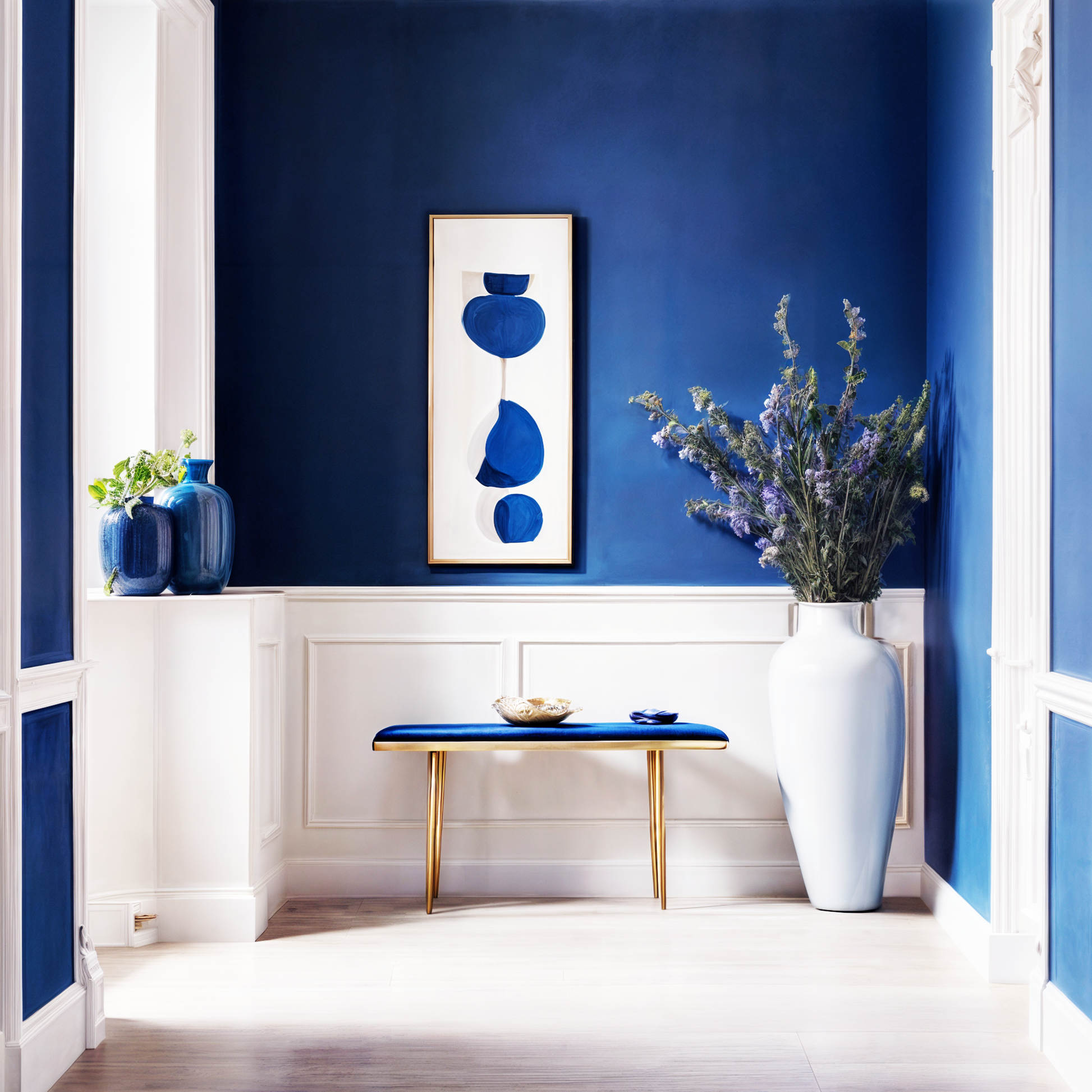 dark royal blue painted hallway