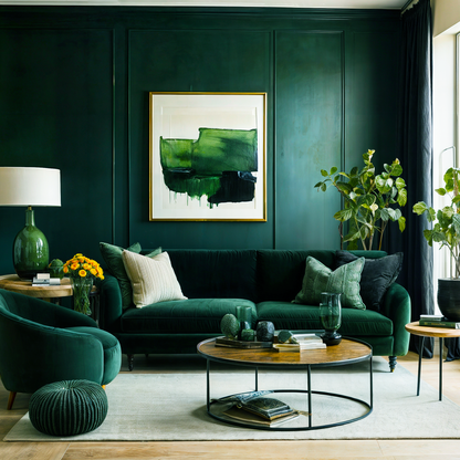 forest green painted living room