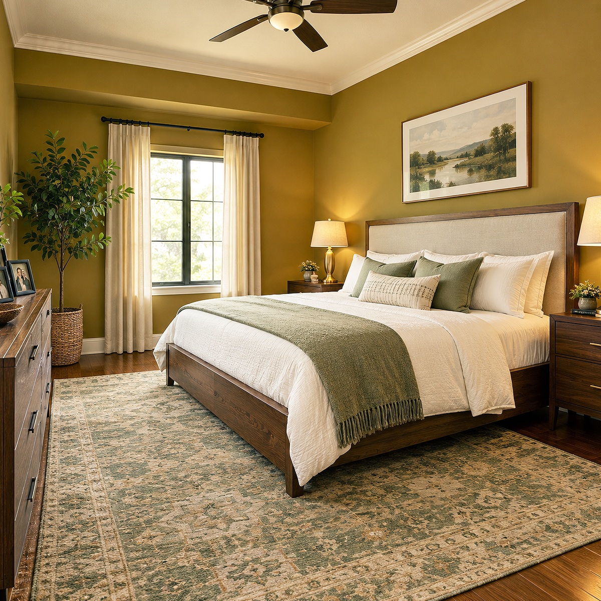 golden bark painted bedroom