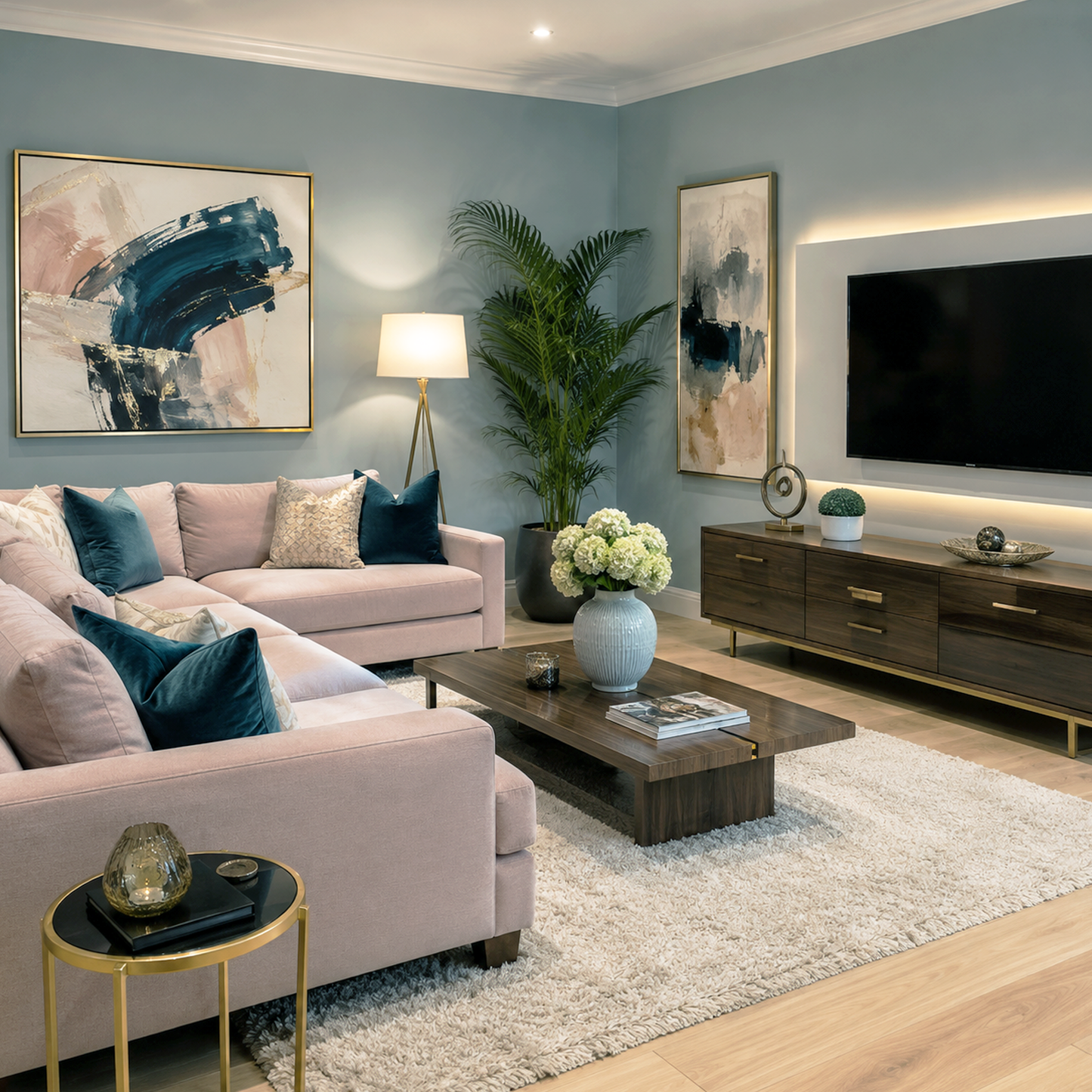 gray pinstripe painted living room