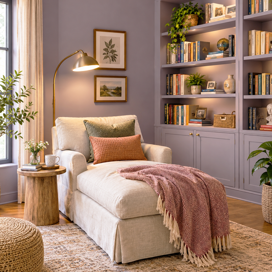 hazy lilac painted reading nook