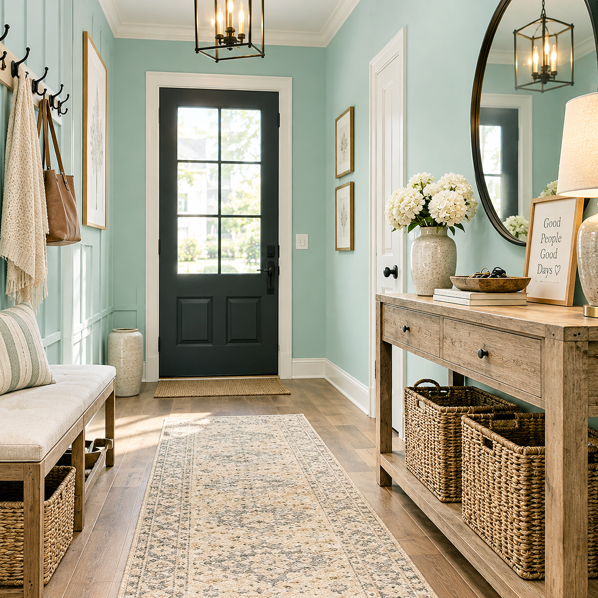 heavenly blue painted hallway